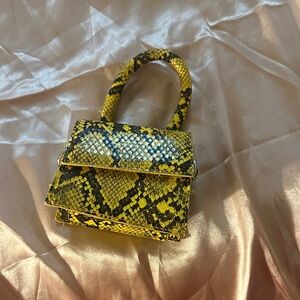 Yellow Snake-Print Mini Top-Handle Bag